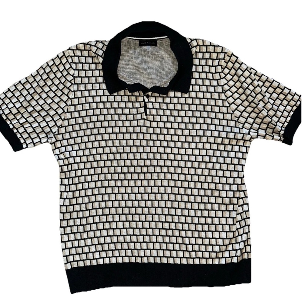 Men’s Elie Tahari Brown Color Block Short Sleeve Sweater Polo XL Wool Blend $88